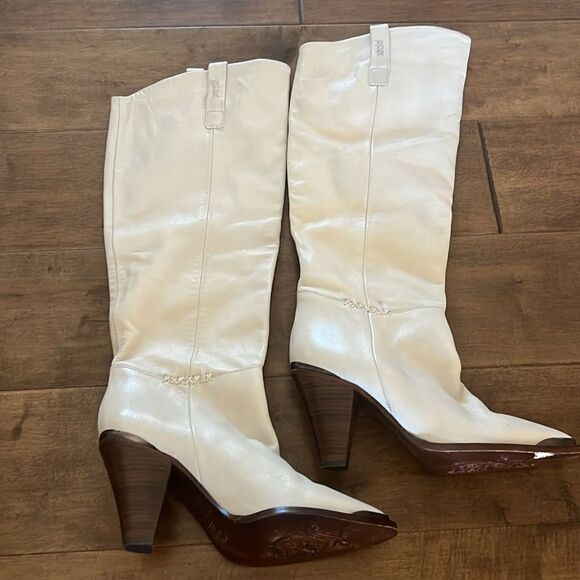 New Free People Stevie Boots Knee-High Tall White Leather EU 40 US 10 - Picture 5 of 8